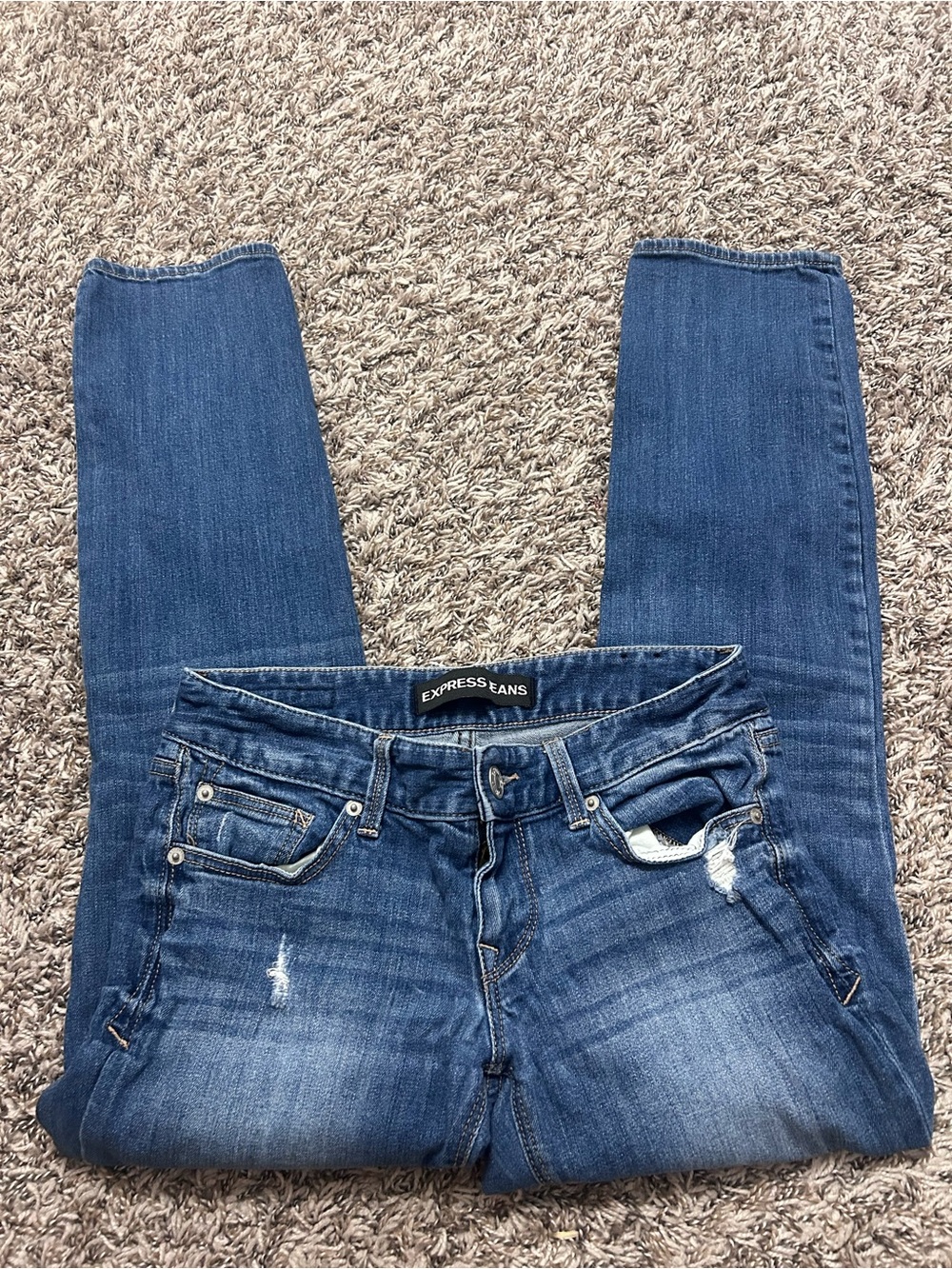 Express Dark Blue Skinny Jeans with Light Distressing
